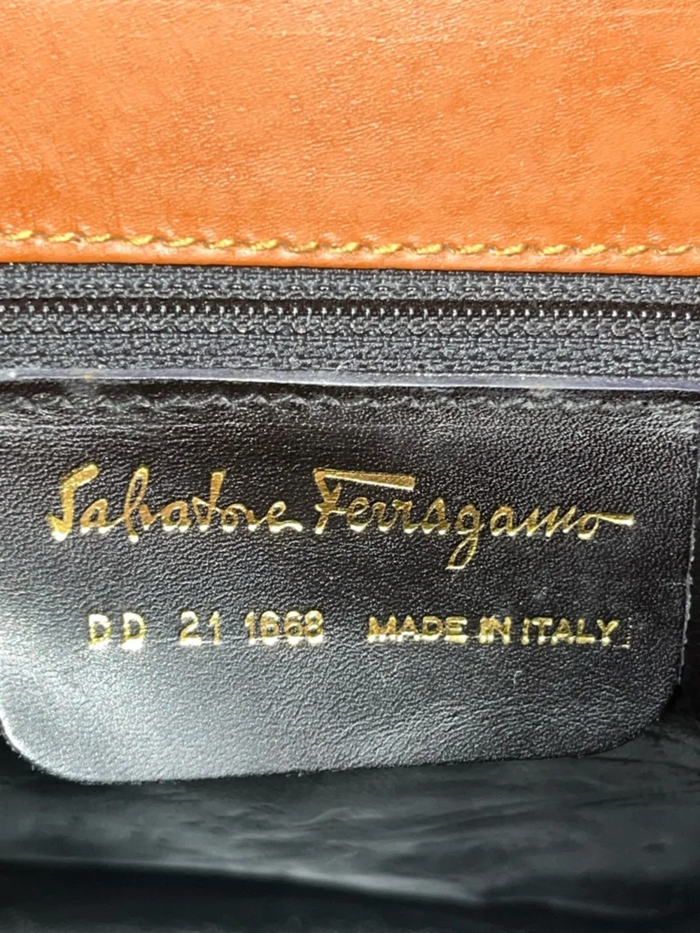 Salvatore Ferragamo Vintage Caramel Leather Top-Handle Bag with Silk Scarf (COA) - Picture 10 of 16